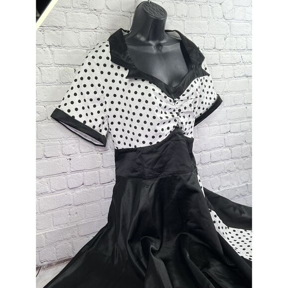 Mocha 50's retro style black white polka dot rockabilly vixen dress size 5XL - Picture 5 of 8